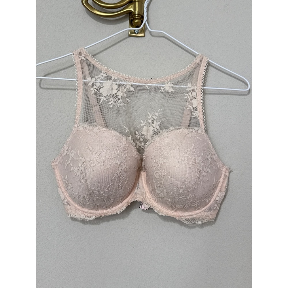 Victoria's Secret Dream Angels Bra Womens 36DD Pink Lace High Neck Demi Lined